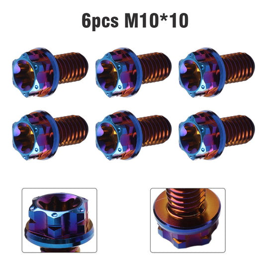 6pcs Bolt Torx Head Flange Screw M10x10mm Burn Blue For Motorcycle Bike