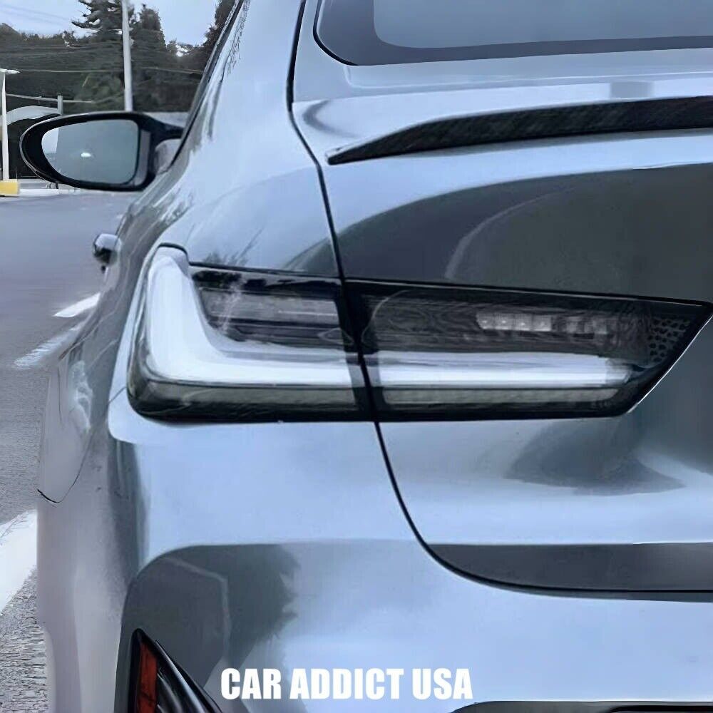 Smoked white LED taillights suitable for BMW 3 Series G20, G80, and M3 (2019-2024).