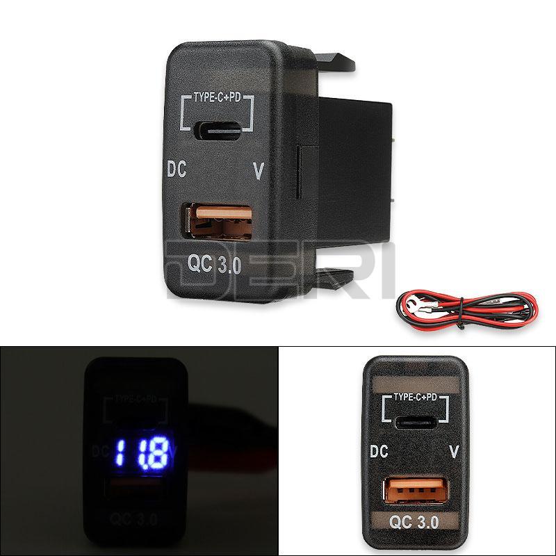 Car Type-C USB Charger Adapter Voltmeter for Toyota Tacoma 4-Runner Tundra RAV4
