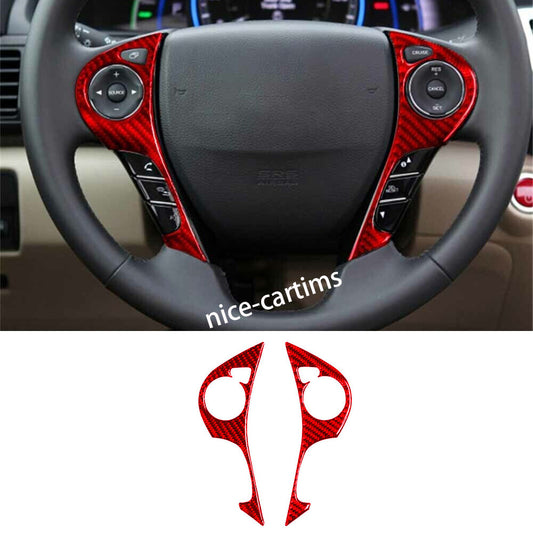 Red Carbon Fiber Steering Wheel Button Cover Fit for Honda Accord 2013-17 A-type