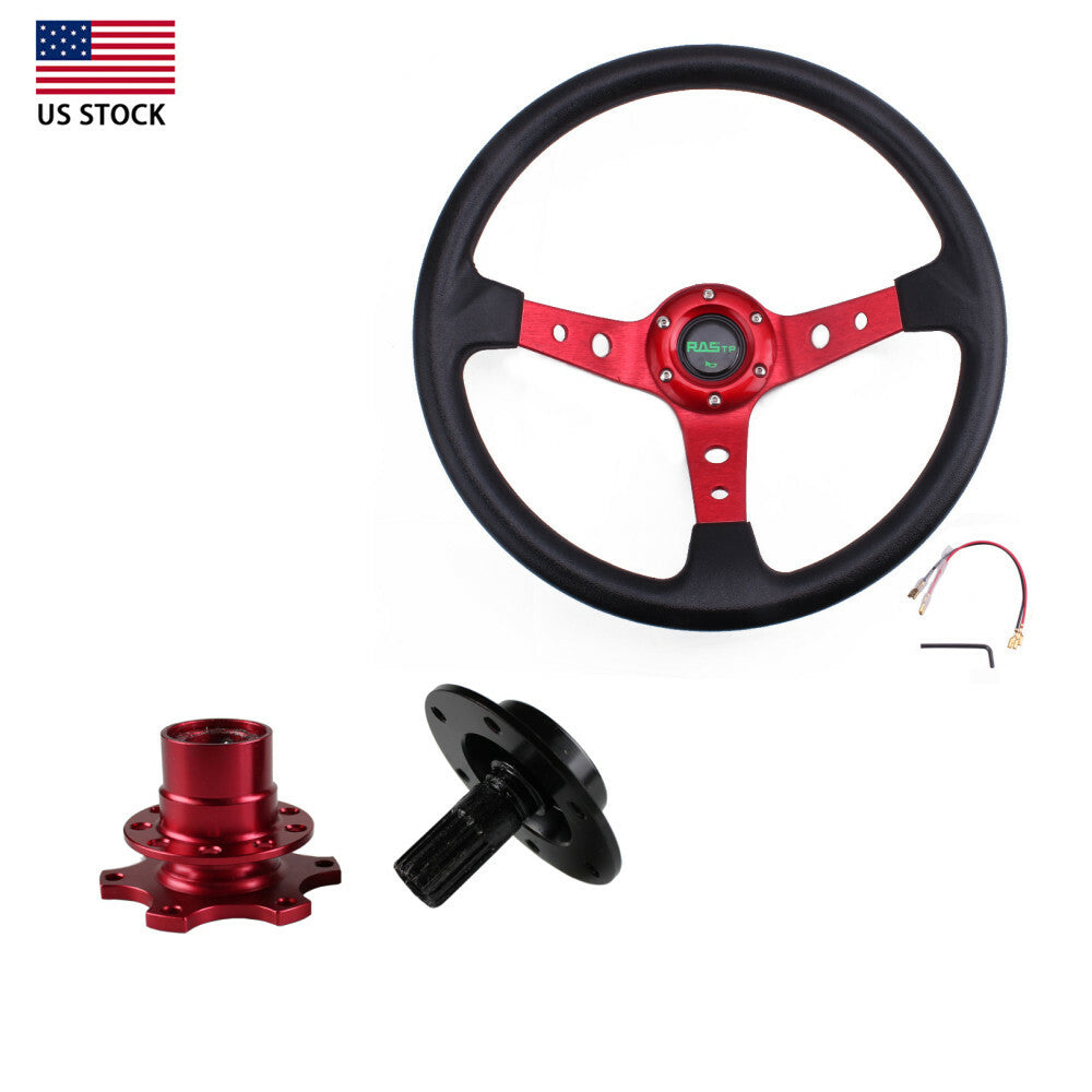US 6Hole 13.5 Drifting Racing Steering Wheel +Quick Release Adapter Aluminum