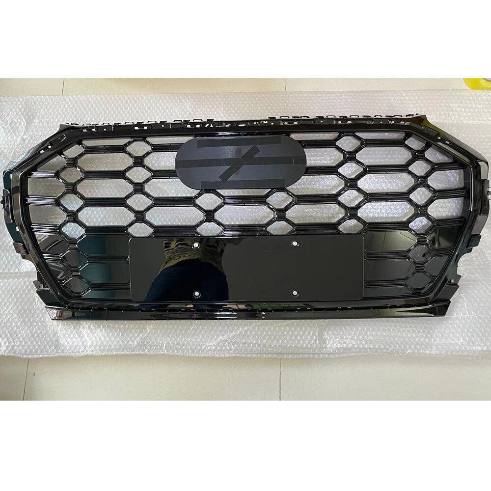 Front Bumper Grille Honeycomb Grill + Fog Light Cover Trim for Audi Q5 2021-2022