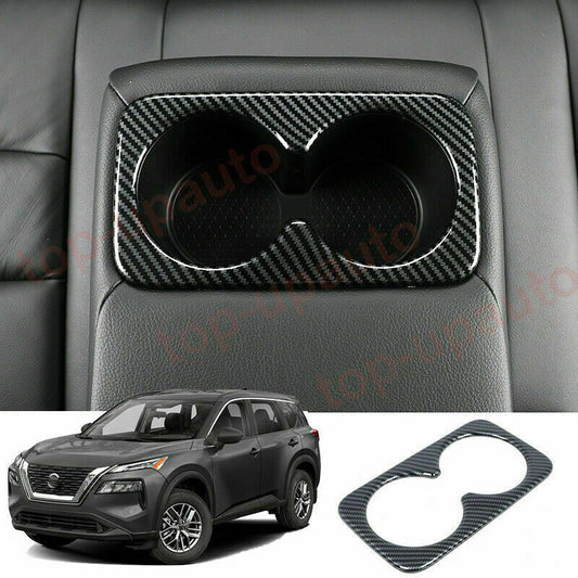 for Nissan Rogue 2021-2022 ABS Carbon Fiber Rear Armrest Cup Holder Panel Trim