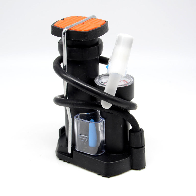 Black MOTO Wheel Tires Pump Foot Pedal Straddling Pressure Gauge Inflator Tool
