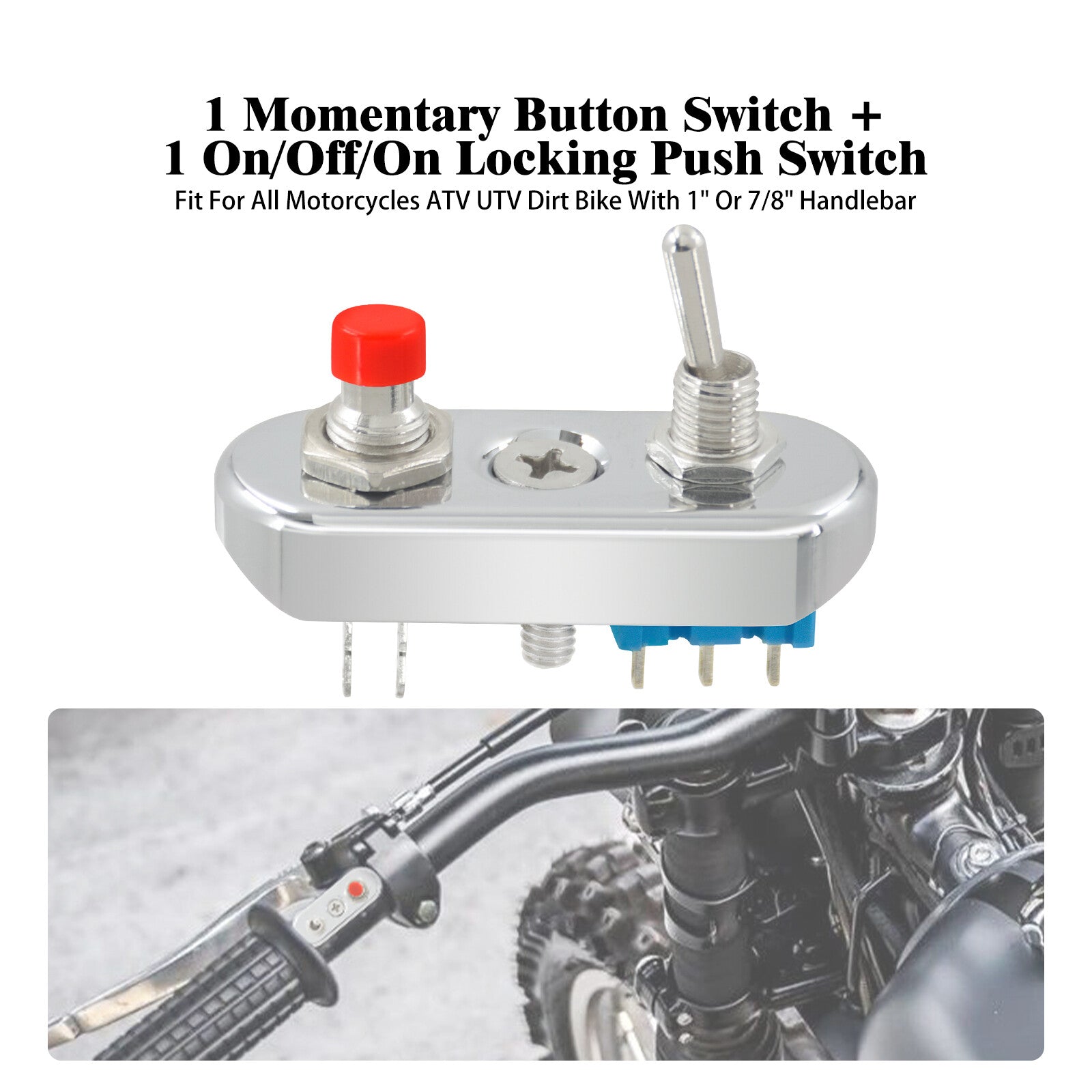 Chrome Control Button Toggle Push Switch ON/OFF/ON For Universal 17/8Handlebar