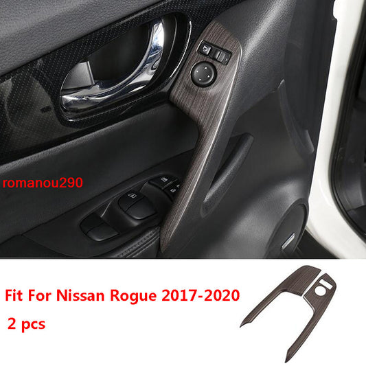 for Nissan Rogue 2017-2020 Wood Grain Front Inner Door Armrest Trim Stripes ABS