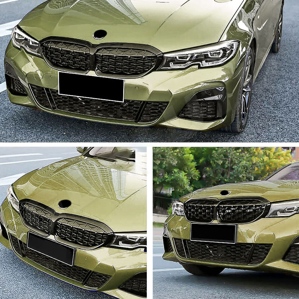 Diamond Front Kidney Grill Grille for BMW G20 330i M340i 2019-2022 Gloss Black
