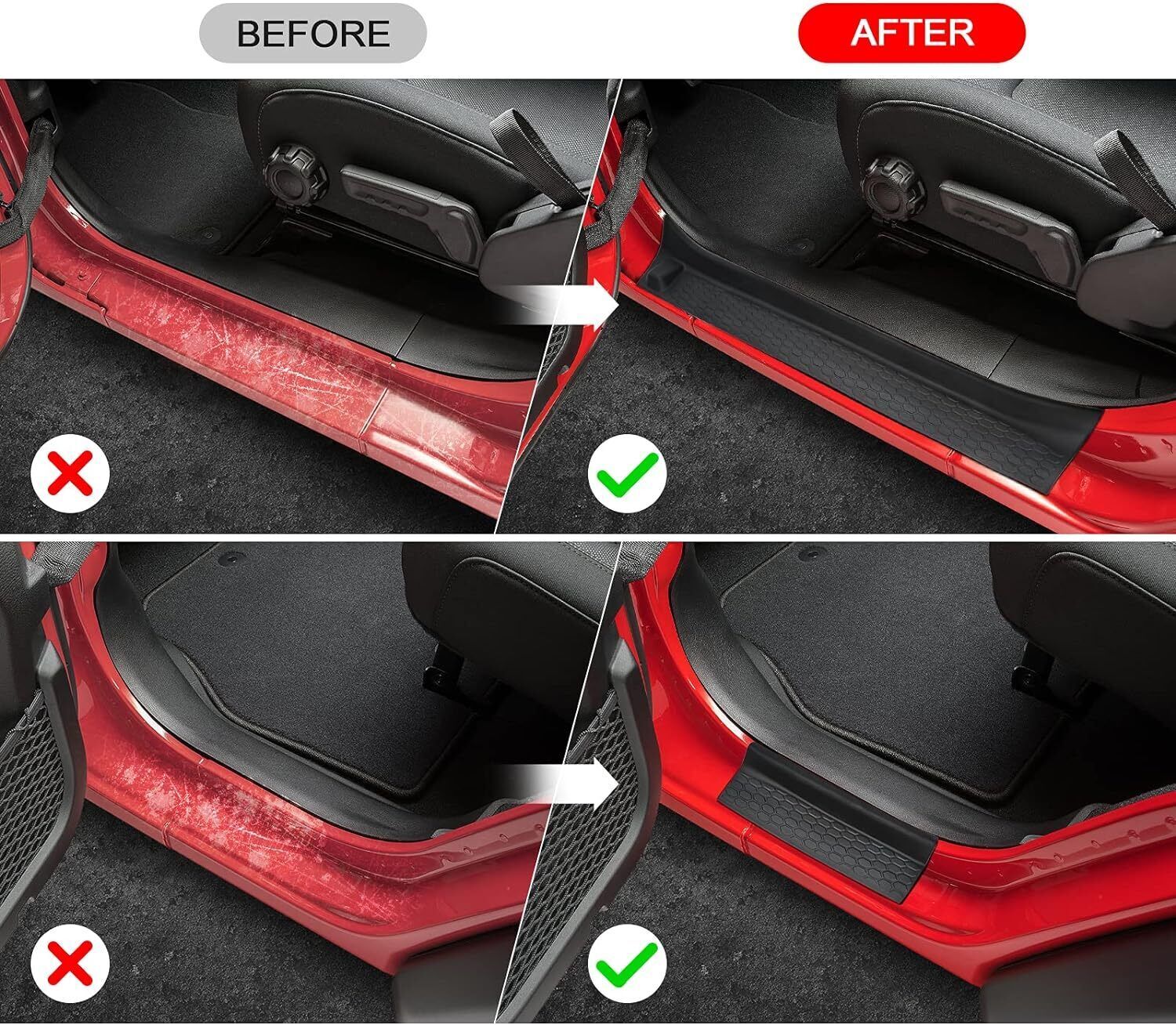 4pcs For 2020-2024 for Jeep Gladiator JT 4 Door Sill Guards Entry Scuff Plate Cover