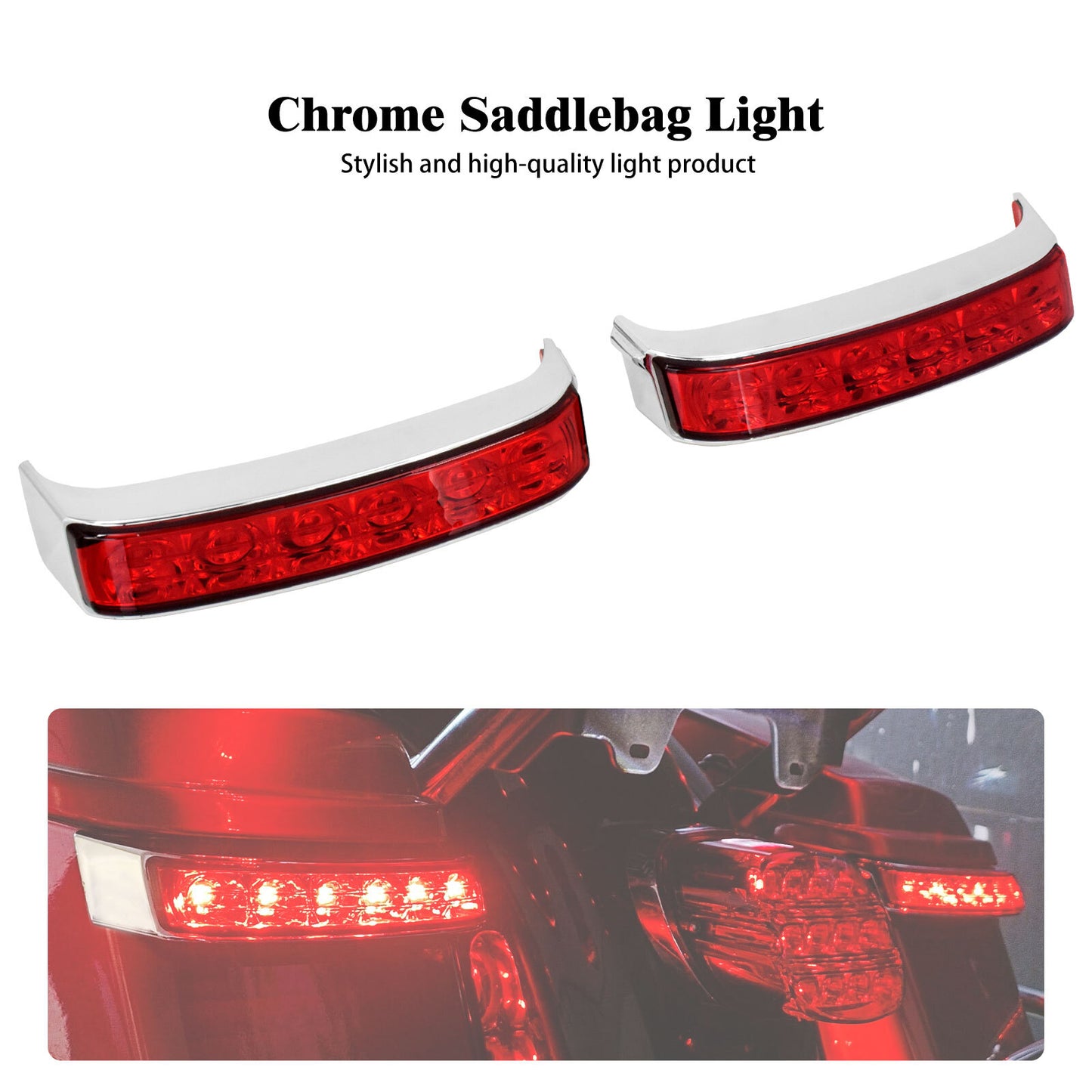 Chrome Saddlebag Turn Signal LED Light w/ Red Lens for Harley Street Road Glide