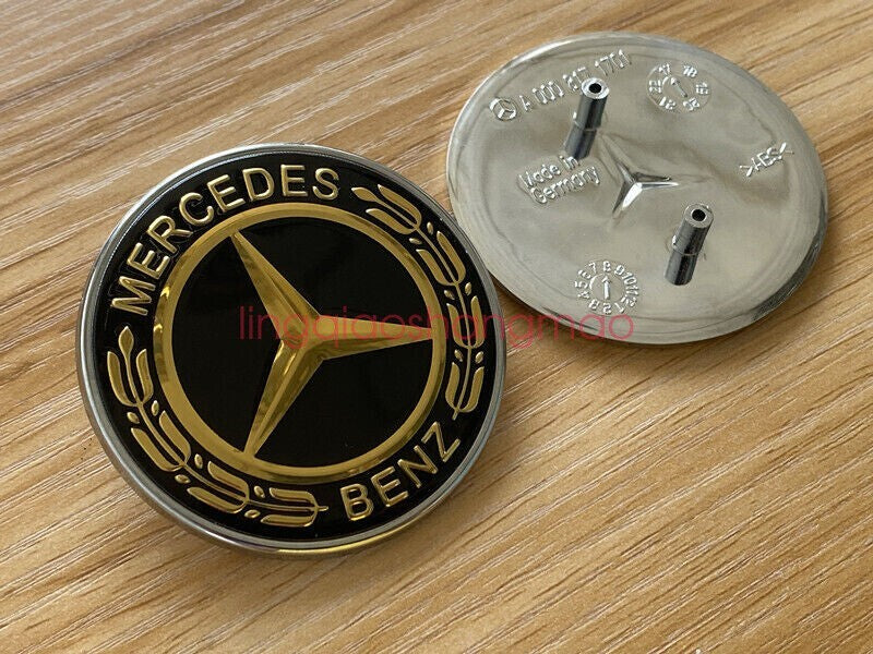 for MERCEDES CLK CLS E ML GL FRONT HOOD BADGE GOLD BLACK EMBLEM