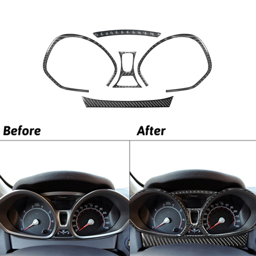 5Pcs Carbon Fiber Ineterior Speedometer Cover Trim for Ford Fiesta 2011-2015