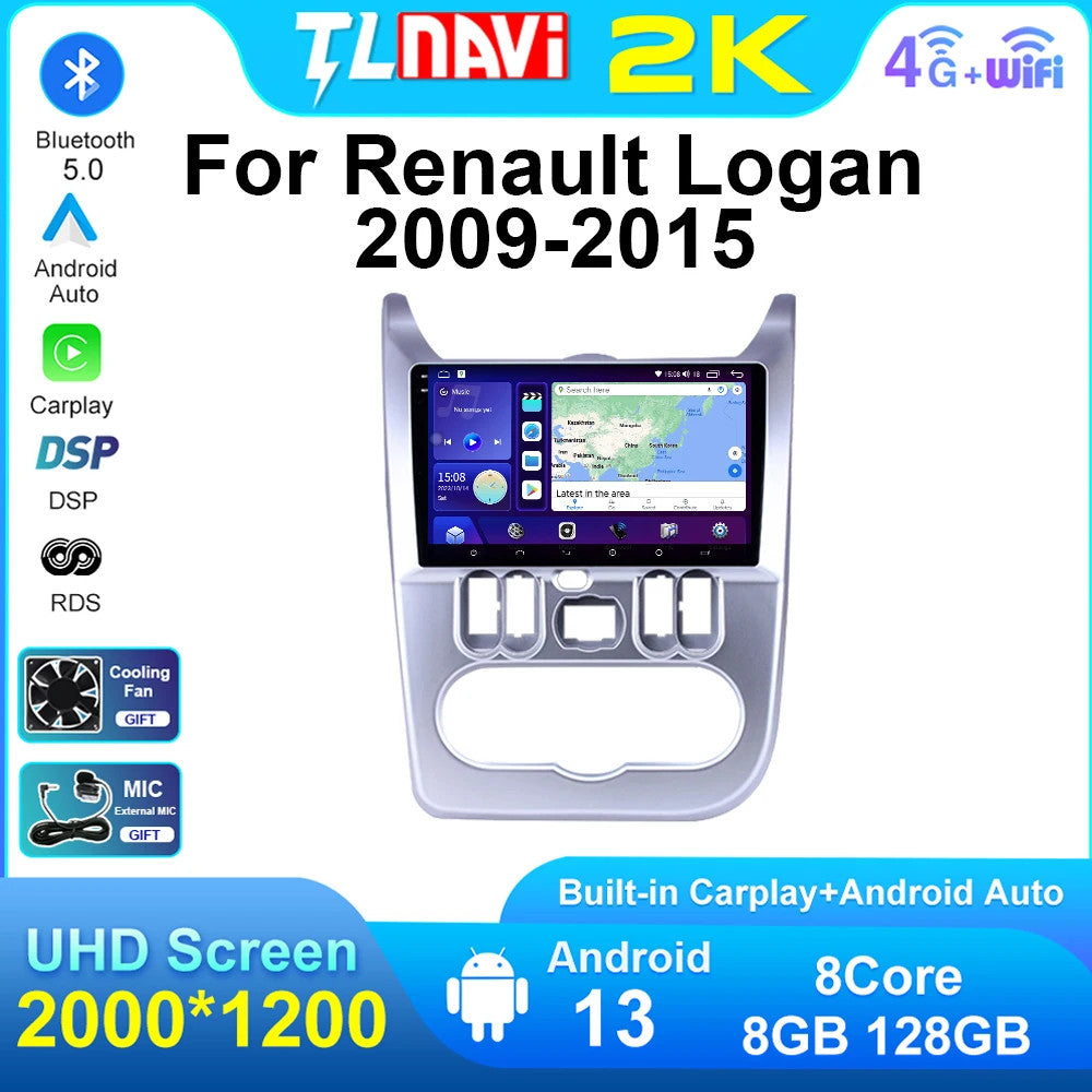 for Renault Logan Sandero 2009-2015 Android CarPlay Car Radio GPS Player Screen