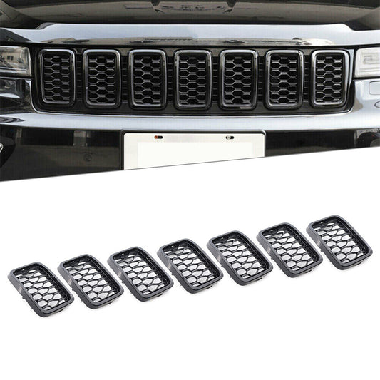 Front Grille Honeycomb Mesh Insert Cover Fit for Jeep Grand Cherokee 17-21 Black