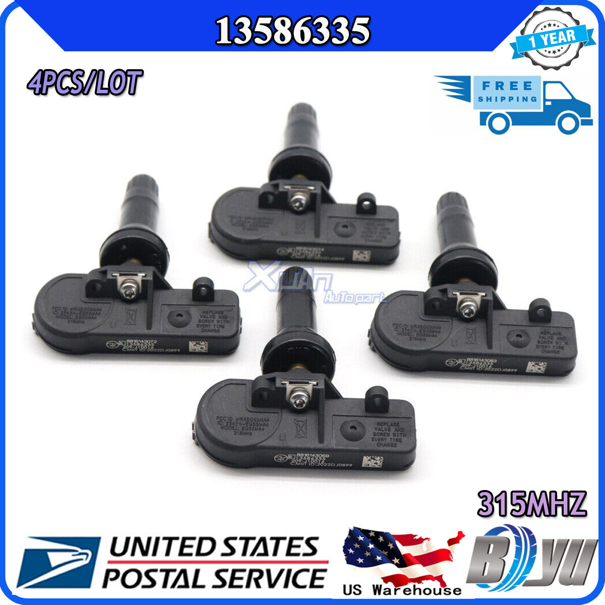 315MHz for Chevrolet for GMC and for Buick 4-piece kit for universal TPMS tire pressure monitoring sensors.