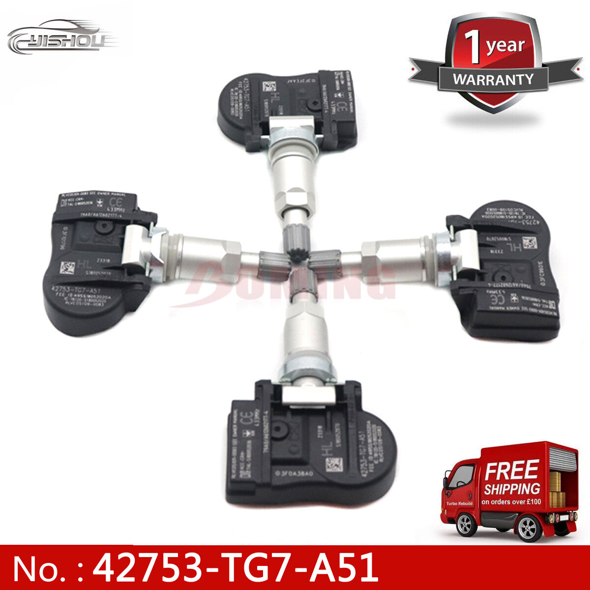 4-pack of 42753-TG7-A51 tire pressure sensors for Honda Pilot 2016-19 42753-TG7-A51