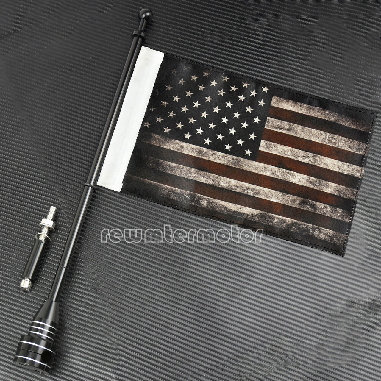 Retro America Flag Rear Side Mount Luggage Rack Black Flag Pole Fit for Harley