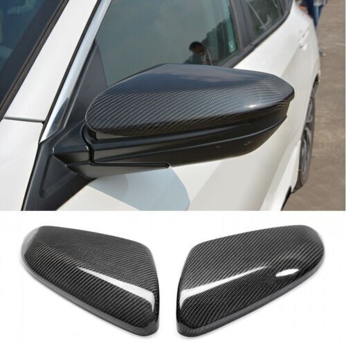 A pair of carbon fiber black rearview mirror cap trim caps for Civic 2016 - 2021