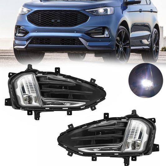 1Pair LED Fog Light Cover Bezel Daytime Running Light for Ford Edge 2019-2021