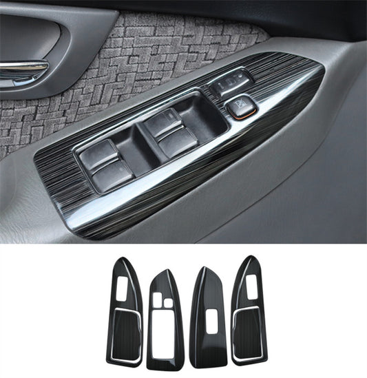 6P Black Steel Inner Window Switch Panel Cover Trim for Toyota Prado FJ120 03-09