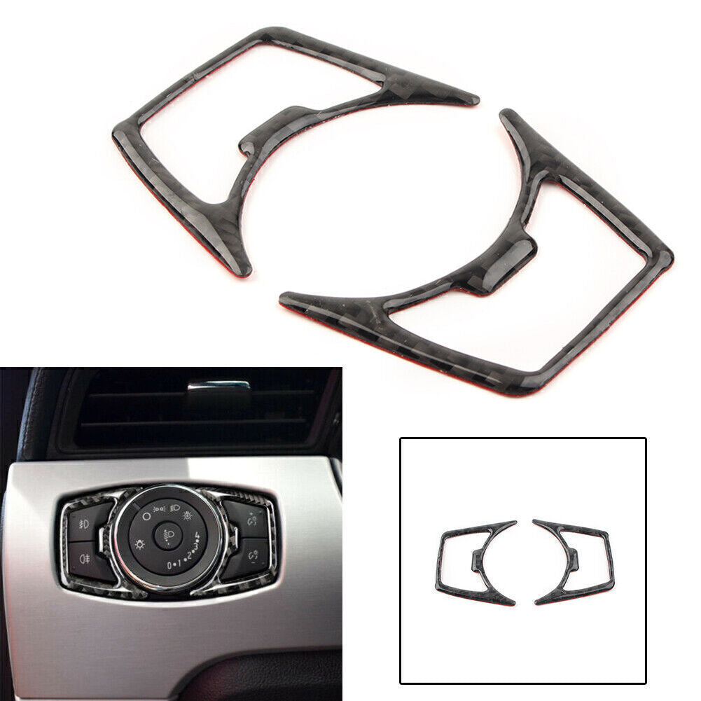 Carbon Fiber Headlight Lamp Switch Cover Frame Trim Fit for Ford for Mustang 2015-2019