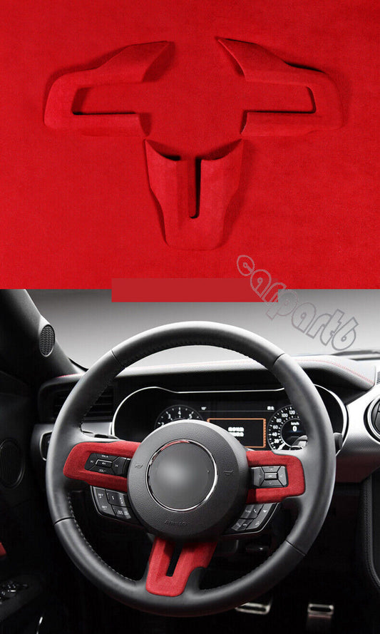 2015-22 for Ford for Mustang Red Alcantara Steering Wheel Button Trim Cover Sticker