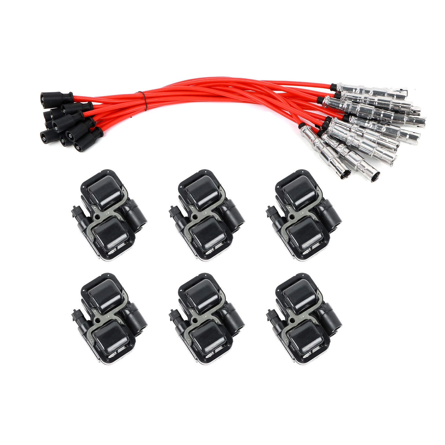 6pcs Spark Coils  12Pcs Plug Wire Sets for Mercedes-Benz C CL CLK ML Class