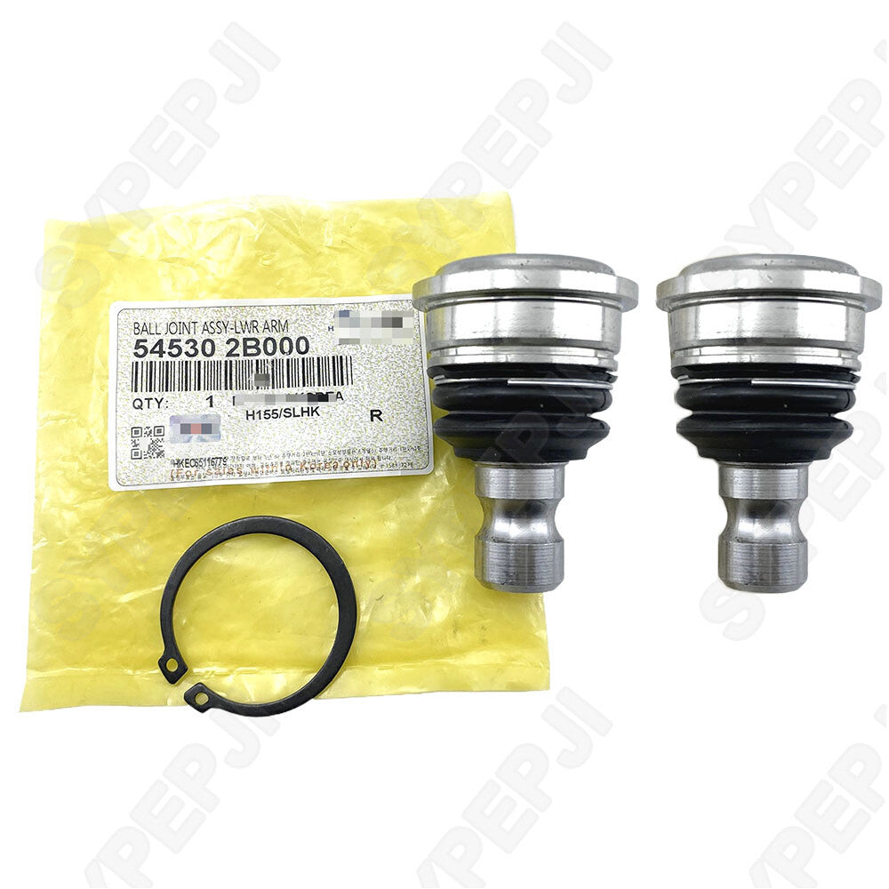 Two-piece front lower ball joint for 2001-14 for Hyundai Santa Fe and for Kia Sorrento 2.4L/2.7L engines.