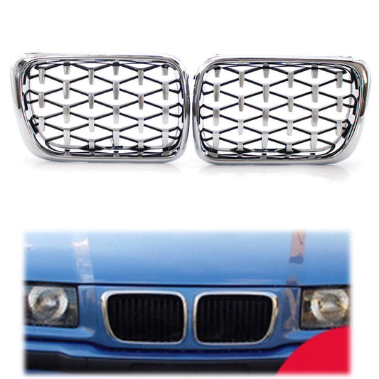 Front Grille Diamond Meteor Style Chrome Grill Fit for BMW 3 Series E36 1997-99 US