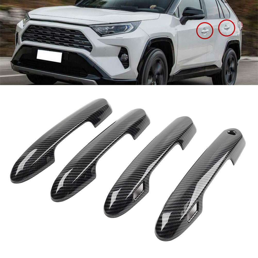 Carbon Fiber Pattern Side Door Handle Cover Trim Set Fit 2019-2020 for Toyota RAV4