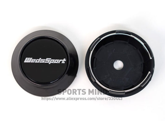 Brand new 4-piece 68mm Weds Sport wheel caps, rim center caps, badges, black TE37