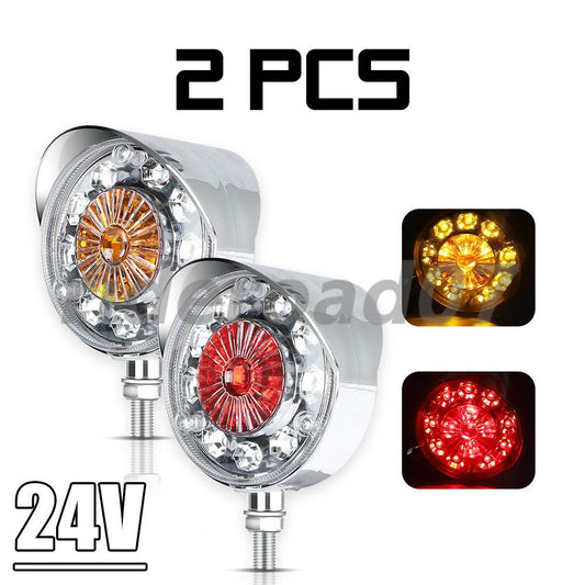 2pcs Round LED Double Face Side Marker Semi Fender Brake Tail Lights Truck