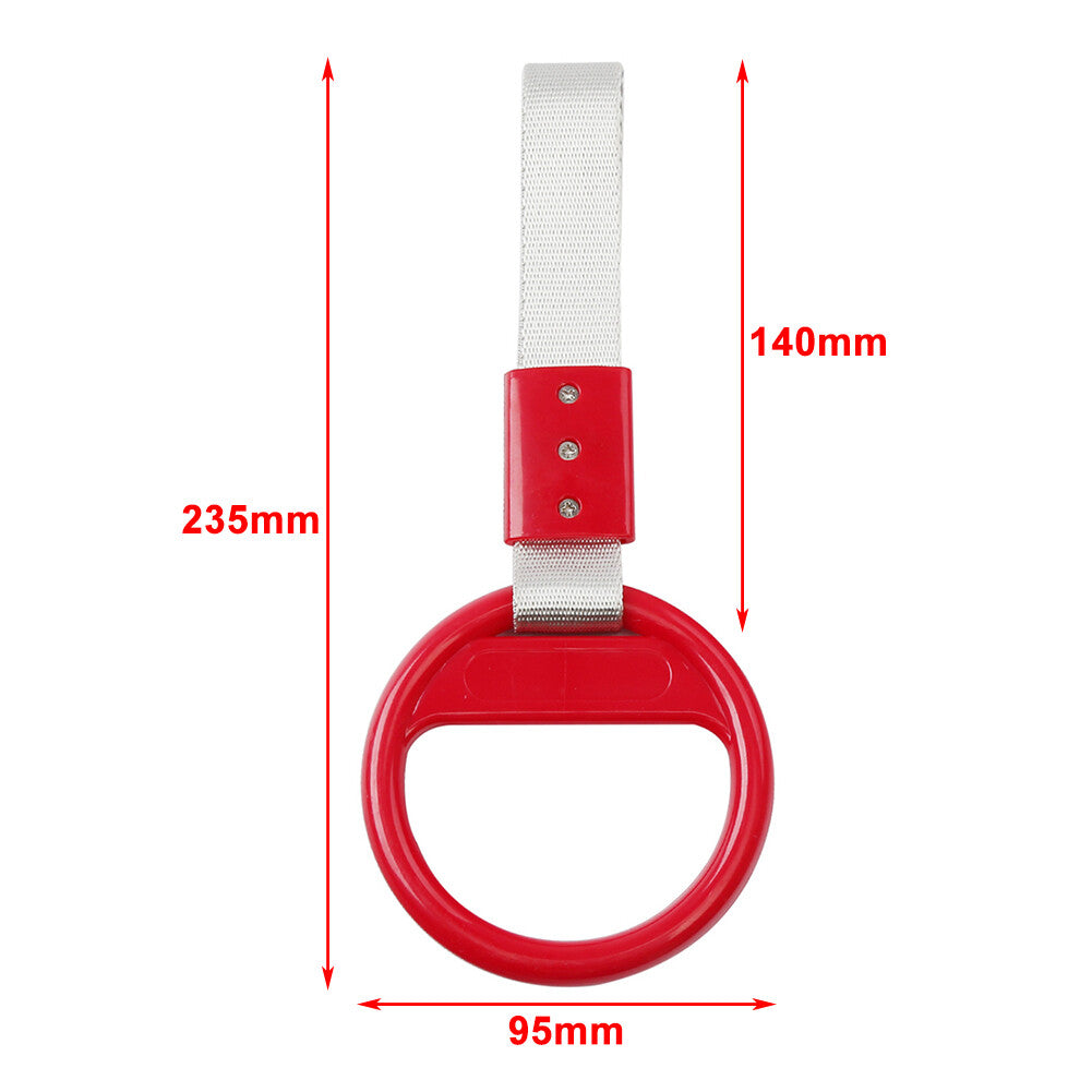 1Pcs Car Red Round Ring Train Bus Handle Hand Strap Drift Charm Tools White Belt