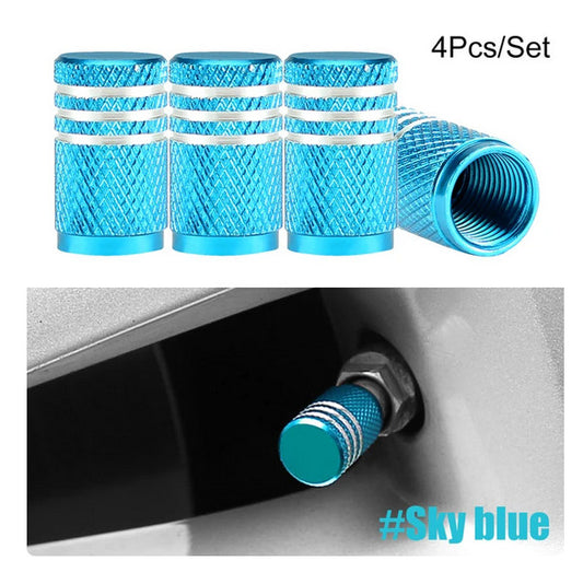 4. metallic air dust cover for car tire valve stems, blue and white, suitable for Mitsubishi vehicles.