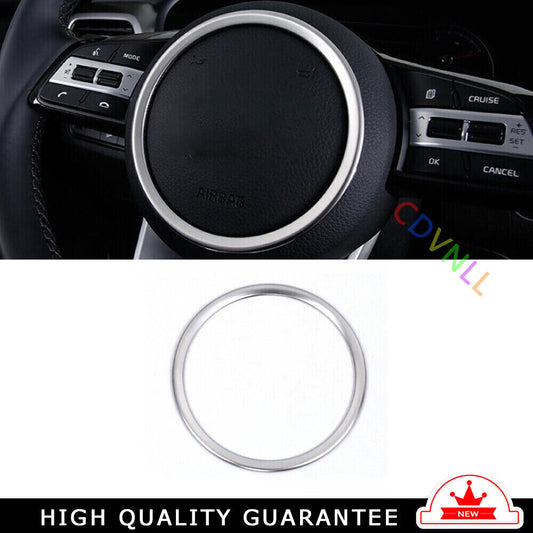 Car Steering Wheel Horn Ring Cover Trim 1 for Kia Seltos 2020-2022 Silver Steel