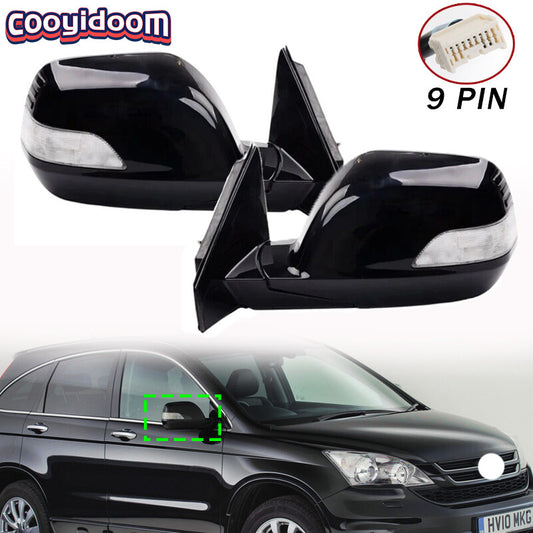 Pair Black Door Side Mirror W/ Signal Light Heated 9PIN for HONDA CRV 2007-2011