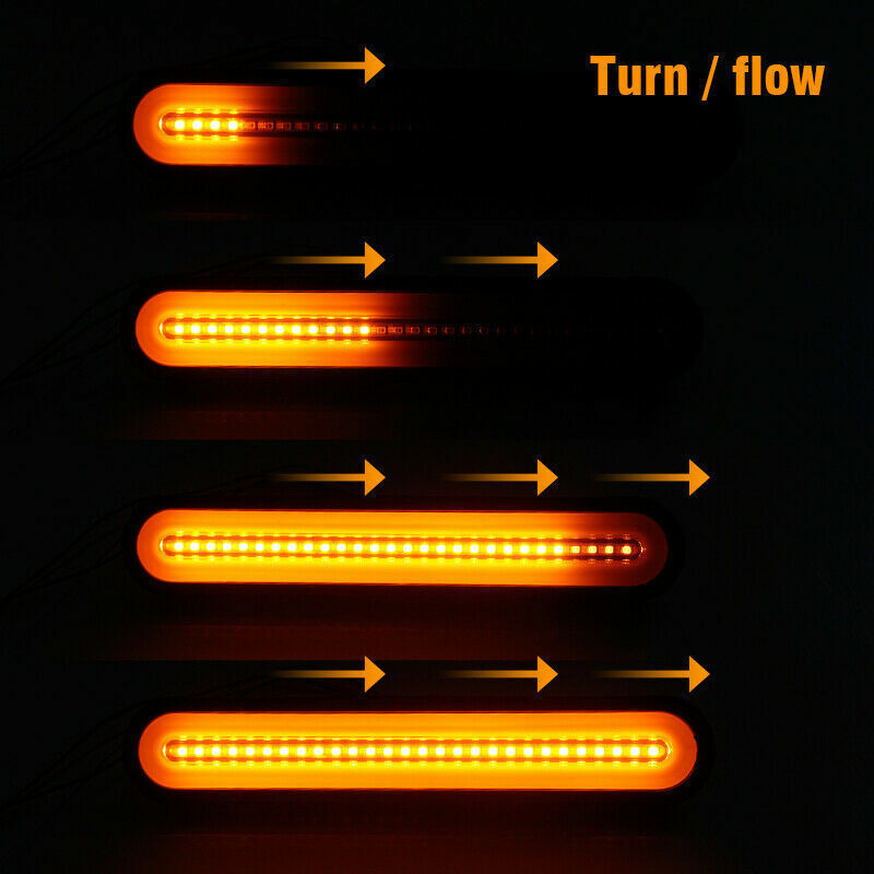 2x Neon LED RV Trailer Truck Stop Flowing Turn Signal Brake Rear Tail Light Bar