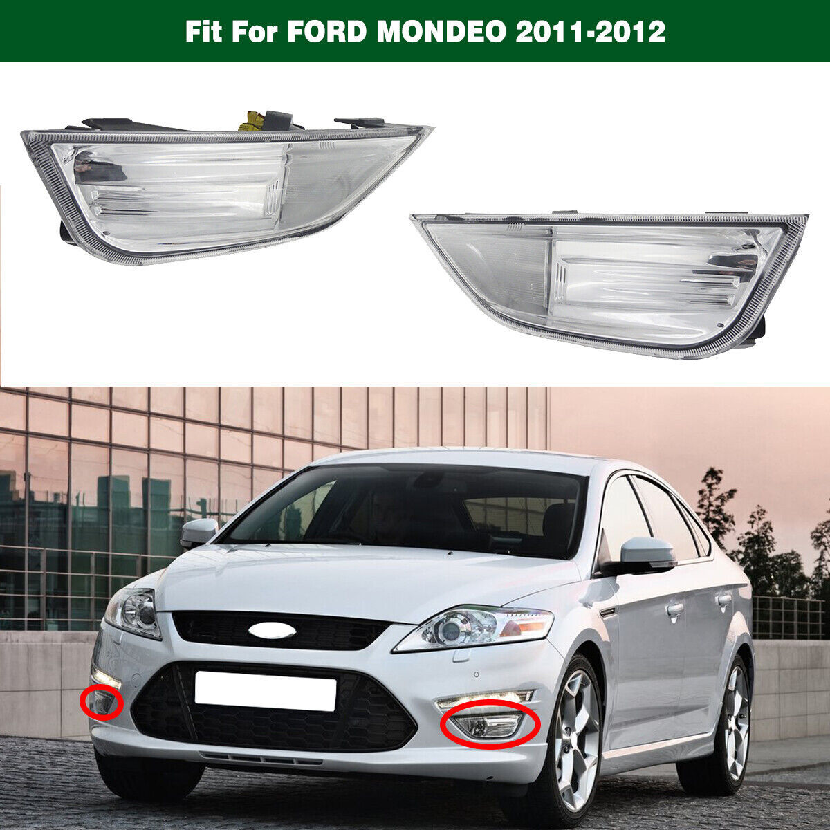 1Pair Clear Front Bumper Fog Lights Driving Lamps for Ford Mondeo Mk4 2011-2012