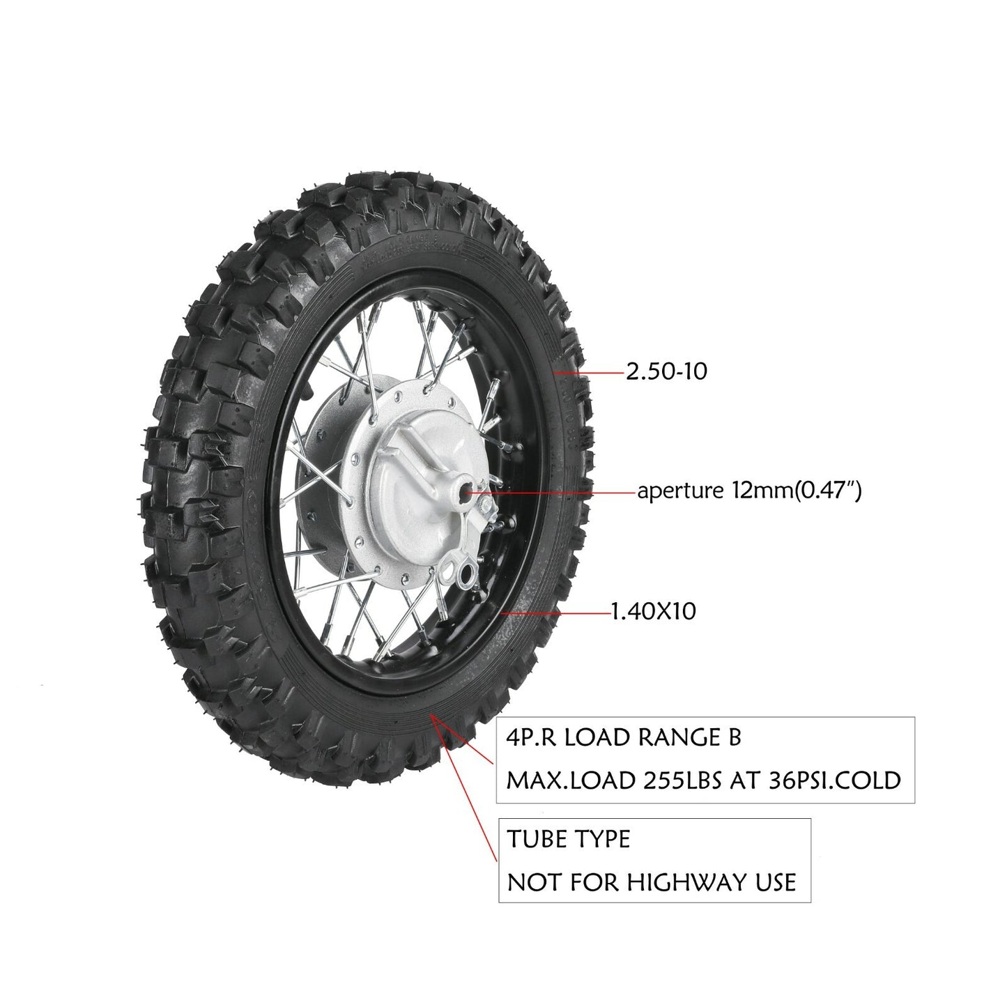 10-inch pitted bicycle wheel, 2.50-10 tire, rim and fork for CRF50 70CC-110C