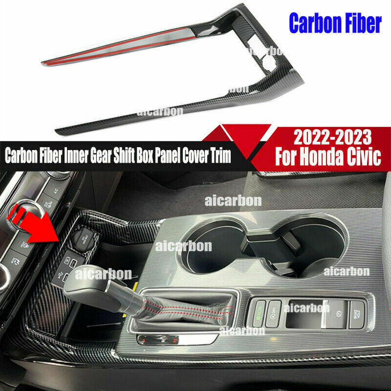 for Honda for Civic 2022-23 Carbon Fiber ABS Console Gear Shift Box Frame Cover Trim