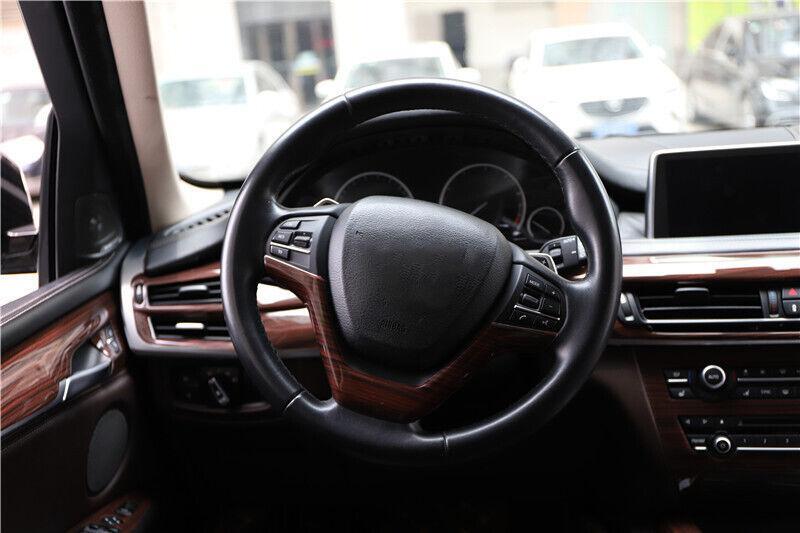 for BMW X5 X6 F15 F16 2014-2018 Red Wood Grain Steering Wheel Panel Cover Trim