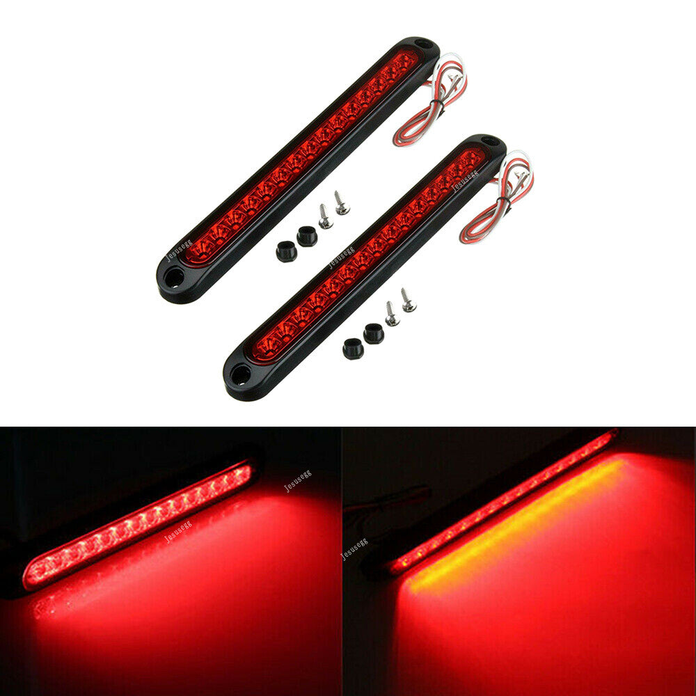 2X 250MM 15 LED Red Sealed Trailer Truck RV Stop Tail Rear Brake Turn Light Bar