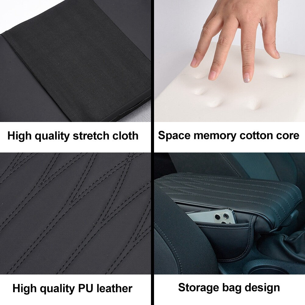 Car Armrest Cushion PU Auto Center Console Pad, Memory Foam Armrest Box Black