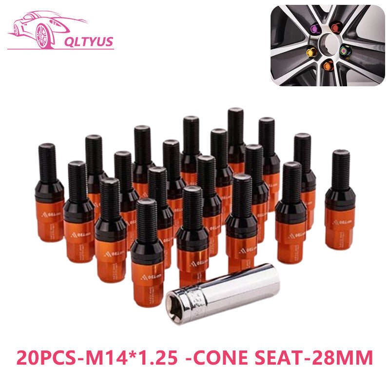 20PC 28mm M14x1.25 Wheel Lug Bolt Cone for Seat Stud Set for Most Aftermarket Orange