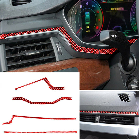 4¡ÁRed Carbon Fiber Interior Dashboard Panel Strips Trim for Audi A4 B9 2017-2019