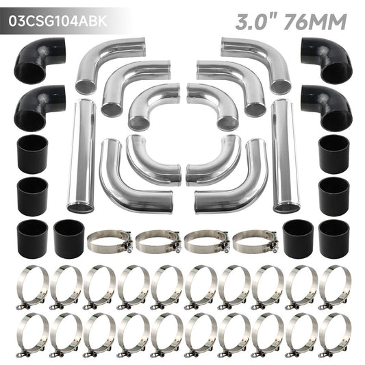 12PCS 3 76mm Universal Turbo Intercooler Pipe Piping+Silicone Hose Clamp Kit