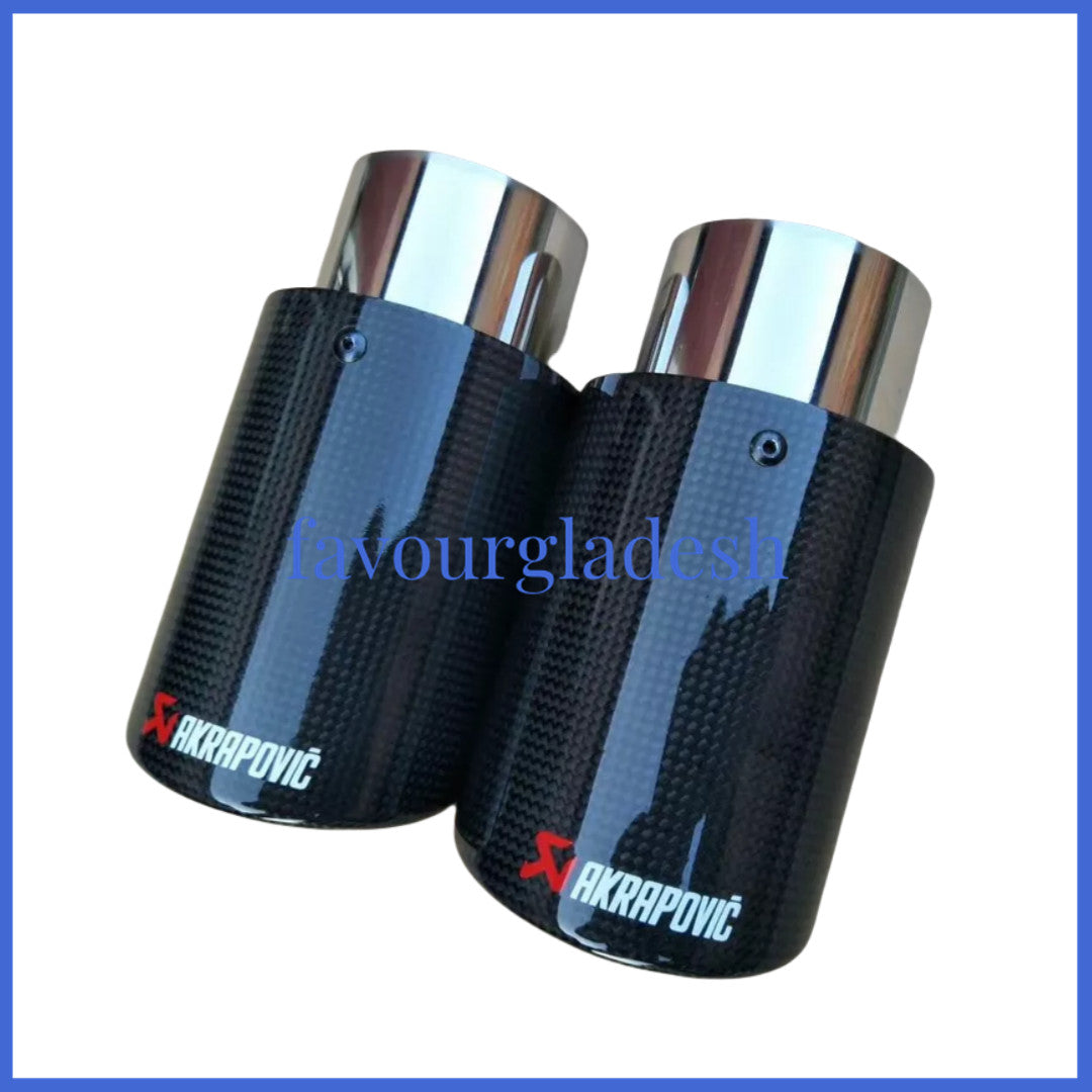 2Universal Akrapovic Glossy Carbon Fiber Exhaust Muffler tip Tail pipe 63-76mm
