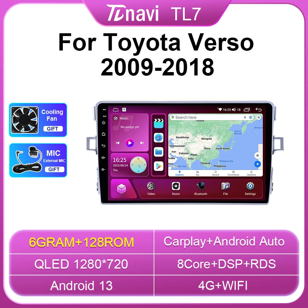 for Toyota Verso 2009-2018 Car Radio Multimedia Player Carplay GPS Stereo Screen