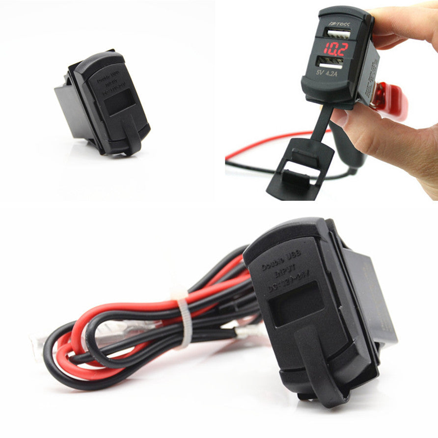 Auto Rocker Push Switch Style Marine Boat Red LED 12V Voltmeter Dual USB Charger