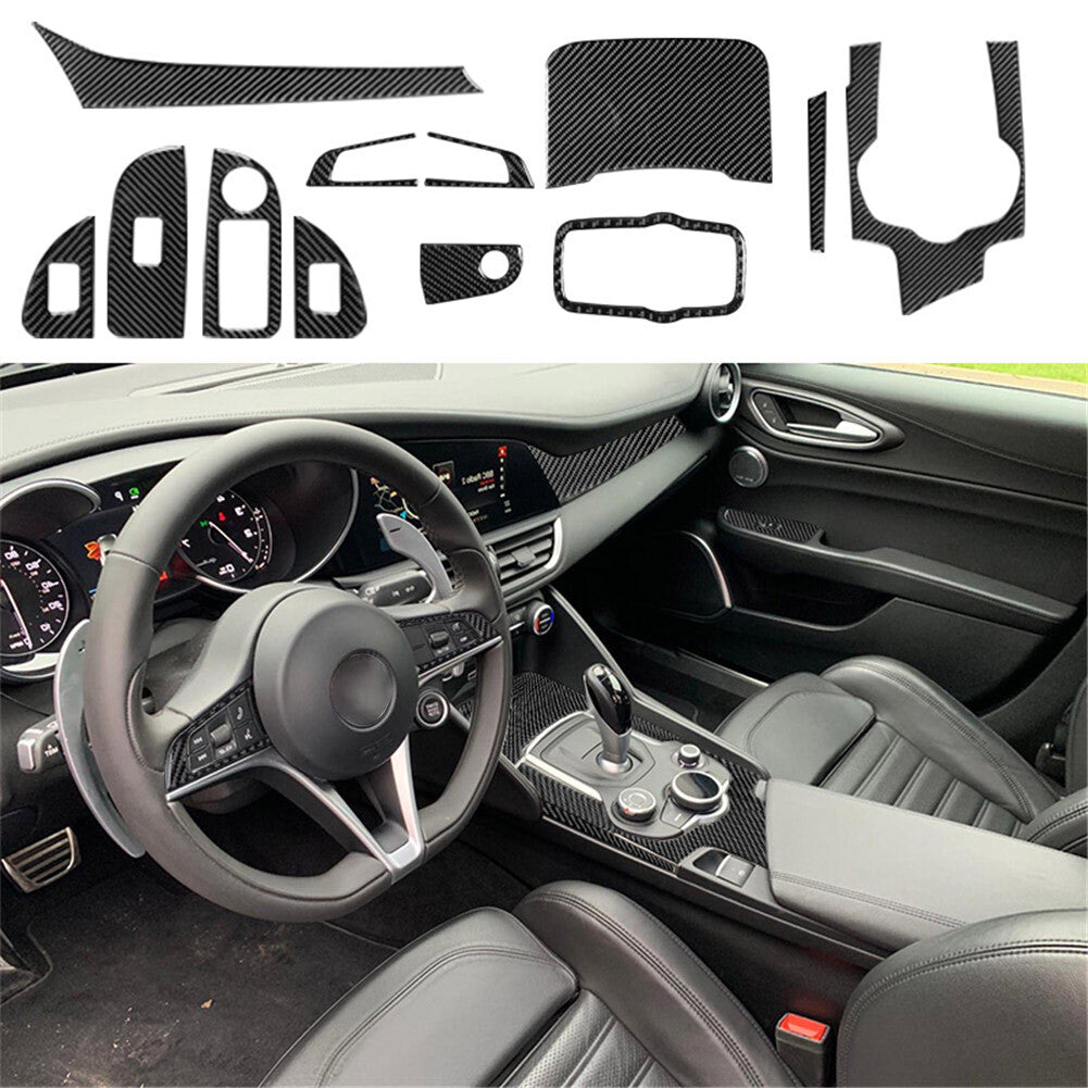12Pcs for Alfa Romeo Giulia 2017-2019 Carbon Fiber Full Interior Kit Cover Trim
