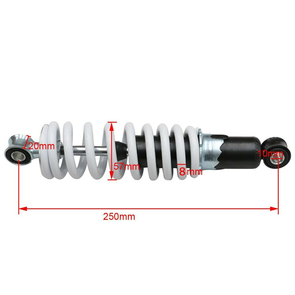 250mm 10-inch rear shock suspension suitable for go-karts, all-terrain vehicles, four-wheeled vehicles, three-wheeled vehicles, and 4-wheeled vehicles.